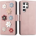 thumbnail image 1 of Fashion 3D Flower Leather Flip Phone case with Wallet Card Holder Stand for Samsung Galaxy A10 A11 A21 A30 A50 S A51 A52 A53 A73 4G 5G Cover Glamorous Full wrap-Around Bumper(Pink,A51 5G), 1 of 8