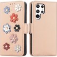 thumbnail image 1 of Fashion 3D Flower Leather Flip Phone case with Wallet Card Holder Stand for Samsung Galaxy S22 S21 S20 S10 S9 Ultra Plus FE Cover Glamorous Full wrap-Around Bumper(Gold,S21 Ultra), 1 of 8