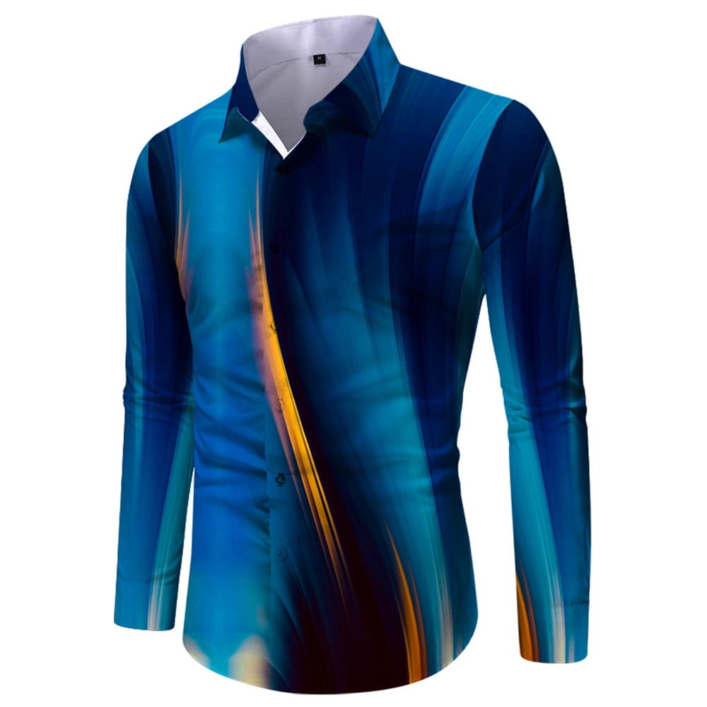 Men's Loose Long Sleeves Casual Striped Shirt with 3D Floral Pattern