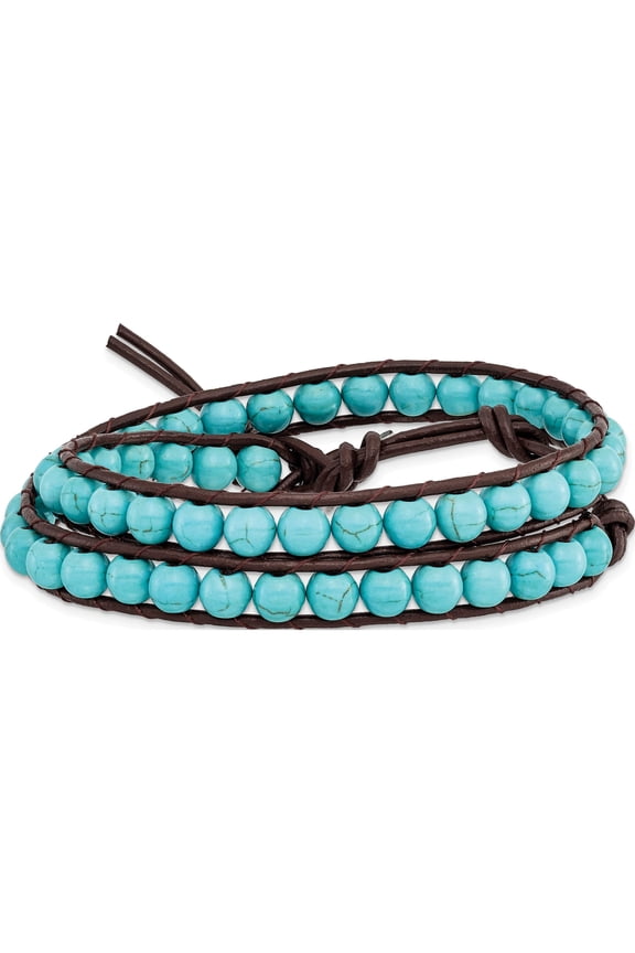 Fashion 4mm Dyed Turquoise Leather Cord Multi Wrap Bracelet Made In Thailand bf2085