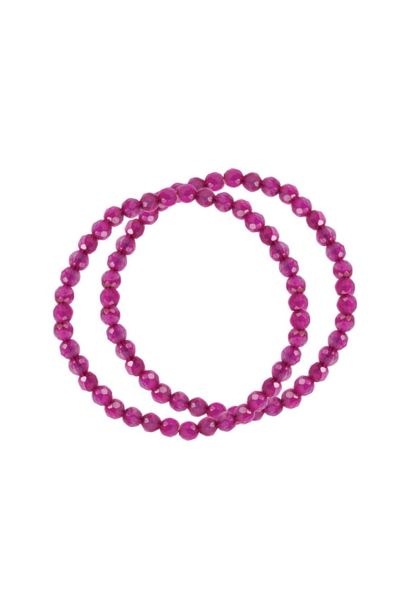 Fashion 4mm Set Of 2 Fusch Faceted Quartz Stretch Bracelet