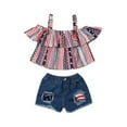 thumbnail image 1 of Fashion 4th Of July Toddler Kids Girls Clothes Set Strap Tops+Denim Shorts 2Pcs Infant Girls Flag Outfits Set, 1 of 4