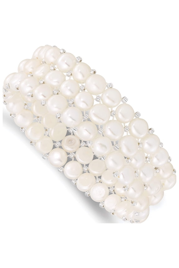 Fashion 6-7mm Button Fwc Pearl And Glass Beaded 3-Row Stretch Bracelet Made In China qh5396