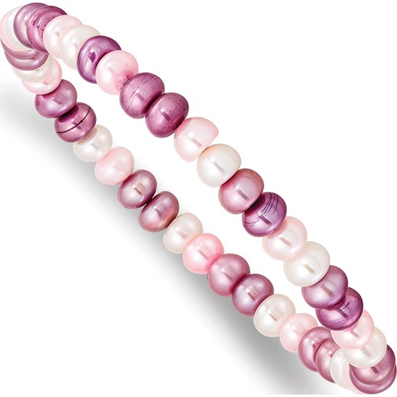 Fashion 6-7mm White/Lavender/Pink Freshwater Cultured Pearl Stretch Bracelet Made In China qh4908
