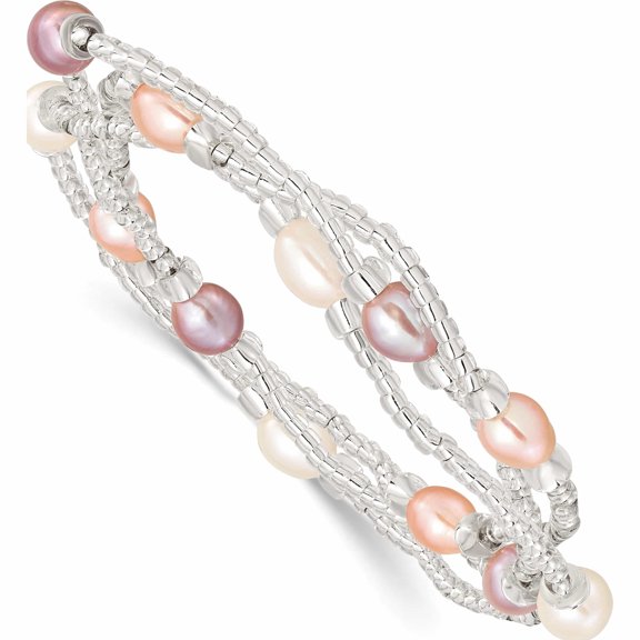 Fashion 6-8mm Wht/Pi/Pu Rice Fwc Pearl & Glass Bead Stretch 3-Bracelet Set Made In China -Jewelry By Sweet Pea