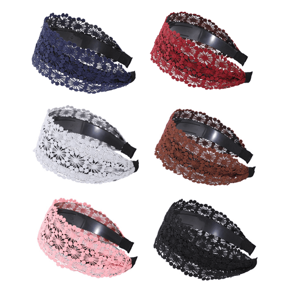 Fashion 6 pcs Wide Lace Headband Hair Band with Teeth for Women and