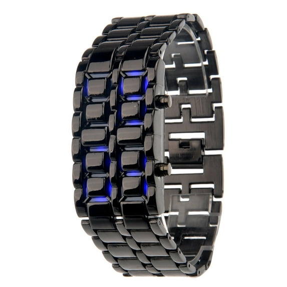 Fashion 8-LED Blue Light Digital Stainless Steel Bracelet Wrist Watch (Black)
