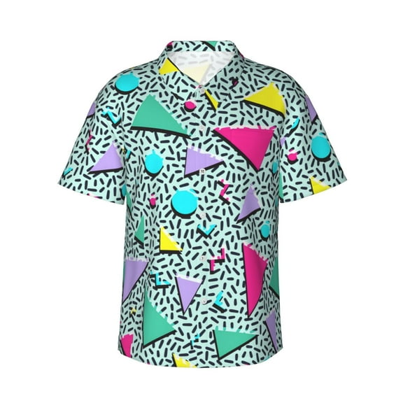 Fashion 80s 90s Men'S 3d Print Casual Button Down Shirts, Novelty Hawaiian Short Sleeves 2xl