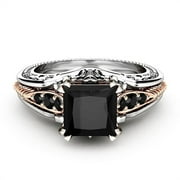 BLISS Fashion 925 Silver Inlaid Black Square Diamond Princess Ring
