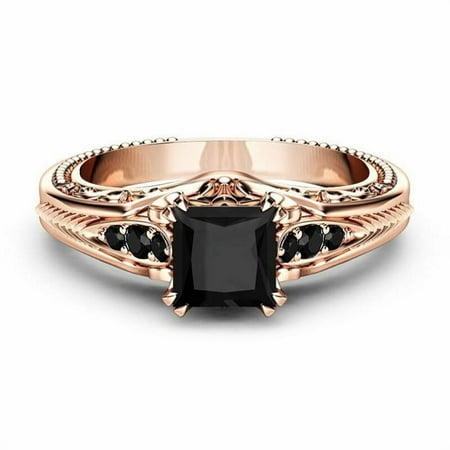 Fashion 925 Silver Inlaid Black Square Diamond Princess Ring