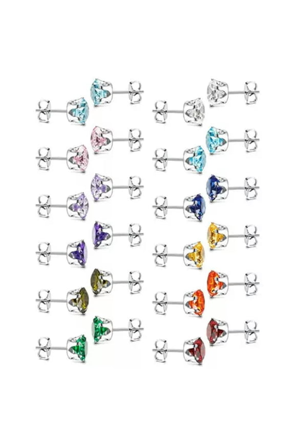 Fashion 925 Silver Stud Earring 12 Colors Cubic Zircon Wedding Jewelry A Pair