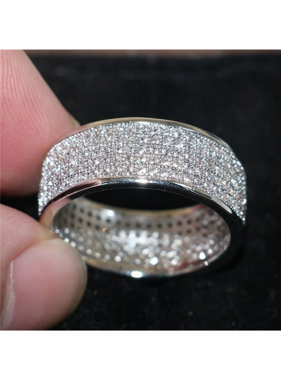 Fashion 925 Sterling Silver Diamond White Gold Filled Engagement Wedding Rings