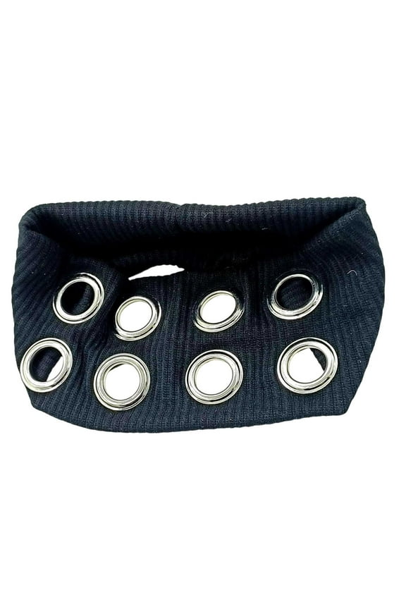 Fashion Accessories Breathable Cutout Headband with Metal Stretchy Wide Hair Band for Women in Punk Style