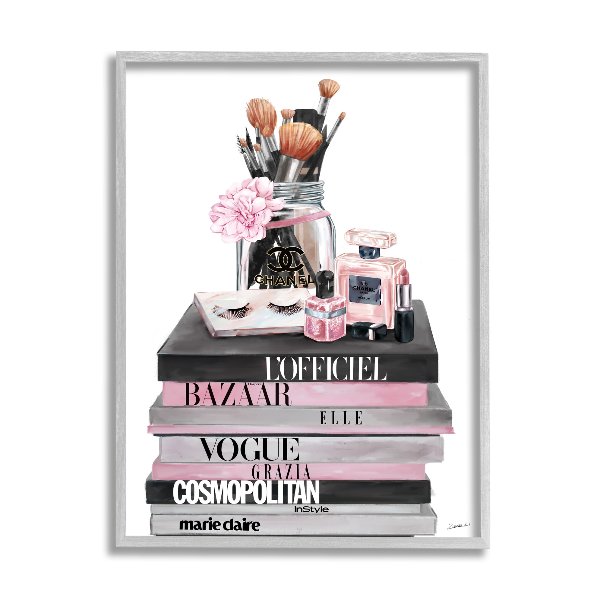 Fashion Accessories Glam Magazine Book Stack 11 in x 14 in Framed Painting Art Prints, by Stupell Home dcor