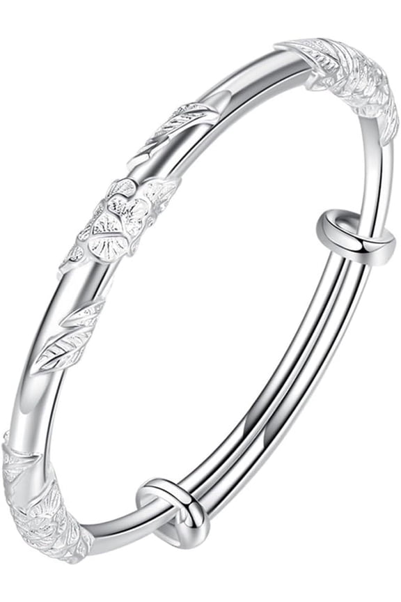Fashion Adjustable 925 Sterling Silver Bangles Bracelets for Women Simple Bangle for Mom Wife Valentine Mothers Day Gift