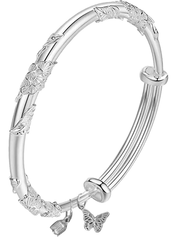 Fashion Adjustable Silver-plated Bracelets for Women 2025 Simple Bangle Jewelry Bangles With Floral Butterfly Bell Decoration for Valentine Mothers Day Gift