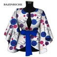 thumbnail image 1 of Fashion African Clothes for Women Blouse Elegant v neck with Belt Ankara Printing Shirt Butterfly Long Sleeve Top Lady clothing WY9871, 1 of 2