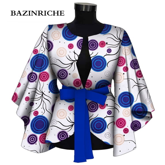 Fashion African Clothes for Women Blouse Elegant v neck with Belt Ankara Printing Shirt Butterfly Long Sleeve Top Lady clothing WY9871