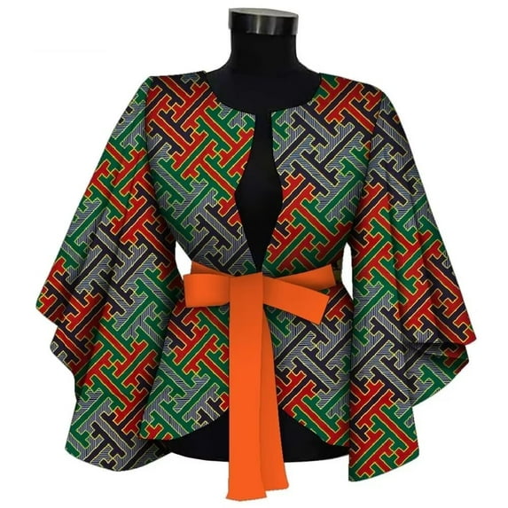Fashion African Clothes for Women Blouse Elegant v neck with Belt Ankara Printing Shirt Butterfly Long Sleeve Top Lady clothing WY9871