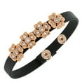 thumbnail image 1 of Fashion Alloy Black Leather Rose Gold-Tone White CZ Flowers Floral Design Wristband Adjustable Bracelet, 1 of 3