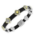 thumbnail image 1 of Fashion Alloy Black Leather Two-Tone Wristband Wrap Bracelet, 1 of 3