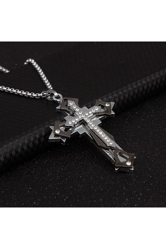 Fashion Alloy Diamond Cross Necklace Men's Personality Hip Hop Pendant Versatile Men's and Women's Sweatshirt Chain Accessories