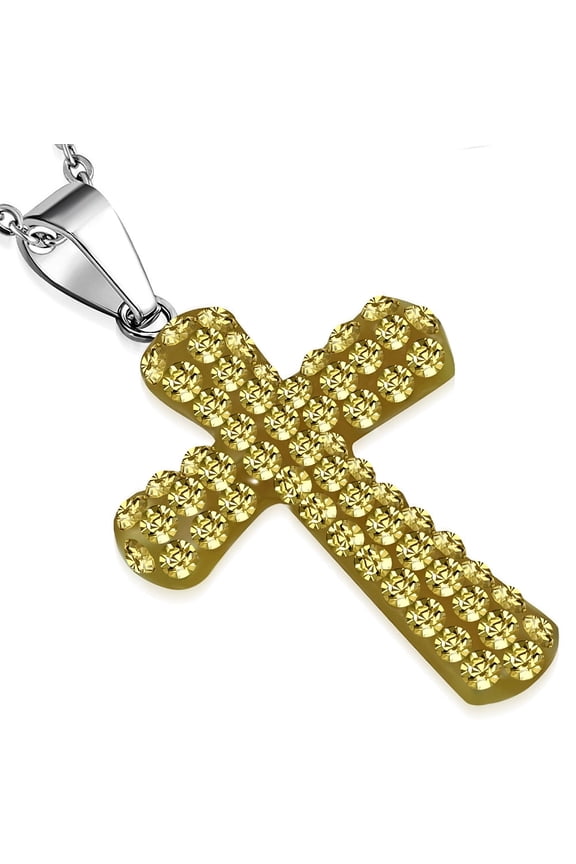 Fashion Alloy Multicolor CZ Religious Cross Pendant Necklace, 18"