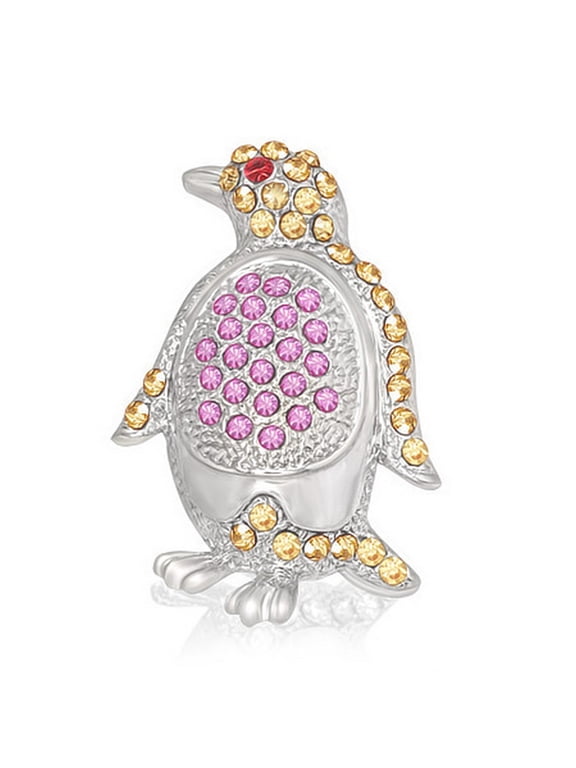 Fashion Alloy Penguin Silver-Tone Multicolor CZ Brooch