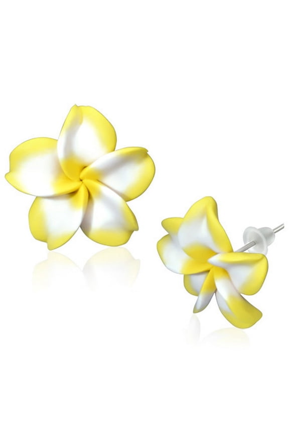 Alloy Polymer Clay Yellow White Hawaiian Flowers White Stud Earrings