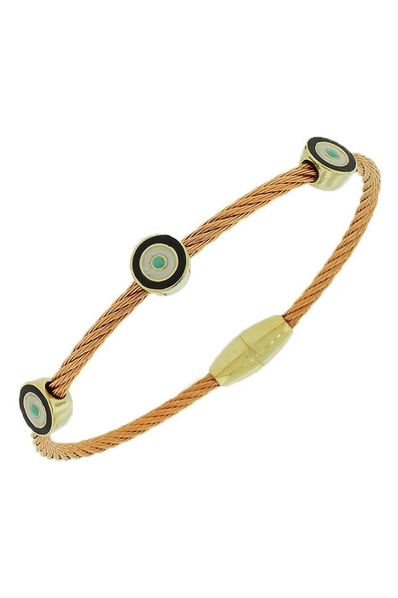 Fashion Alloy Rose Gold-Tone Twisted Cable Multicolor Evil Eye Bangle Bracelet