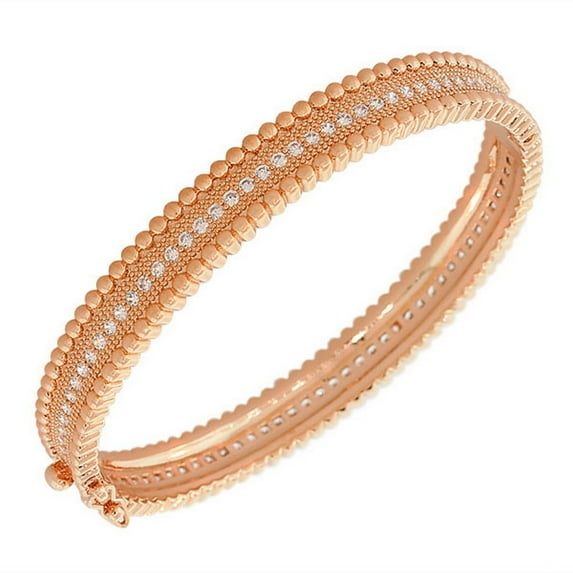 Fashion Alloy Rose Gold-Tone White CZ Filigree Bangle Bracelet