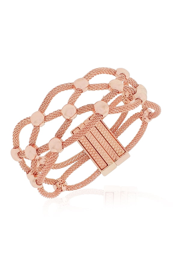 Fashion Alloy Rose Gold-Tone Wide Mesh Bracelet, 7.5"