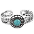 thumbnail image 1 of Fashion Alloy Silver-Tone Flower Simulated Turquoise Adjustable Cuff Bracelet, 9", 1 of 2