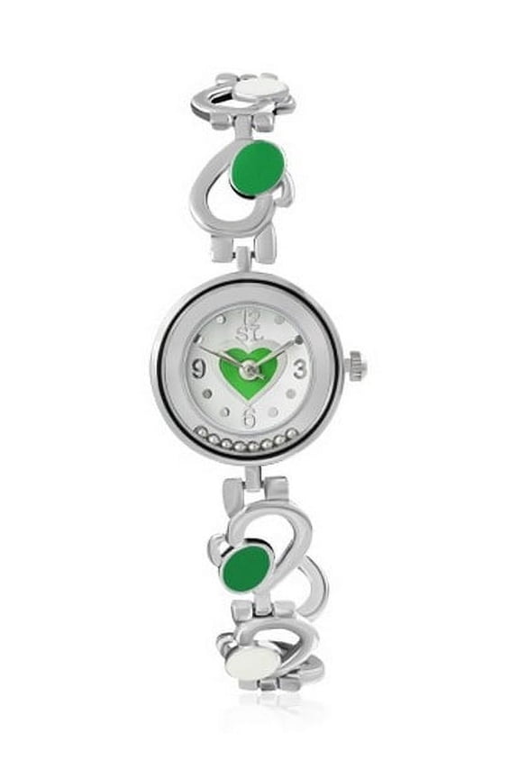 Fashion Alloy Silver-Tone Multicolor Love Heart Round Dial Womens Bracelet Watch