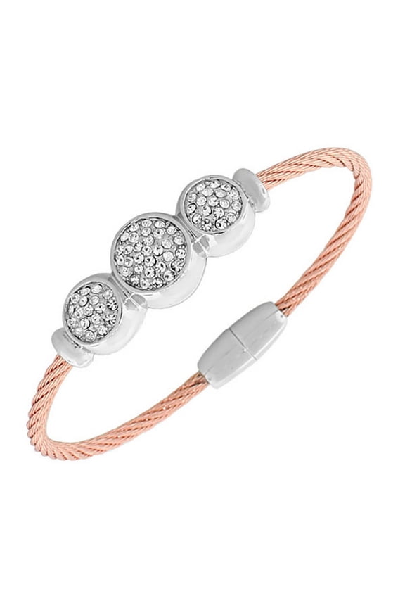 Fashion Alloy Silver-Tone Rose Gold-Tone White CZ Twisted Cable Bangle Bracelet