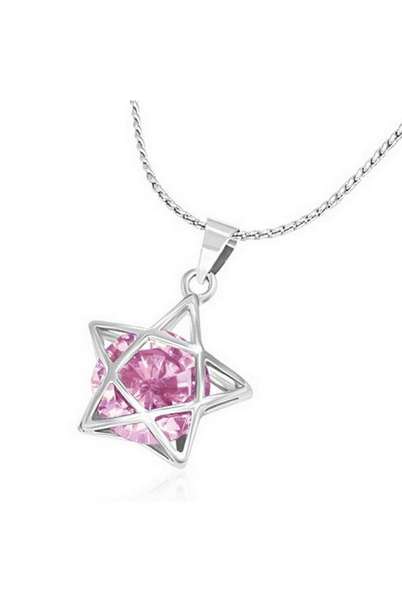 Fashion Alloy Silver-Tone Star CZ Womens Pendant Necklace