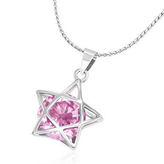 Fashion Alloy Silver-Tone Star CZ Womens Pendant Necklace