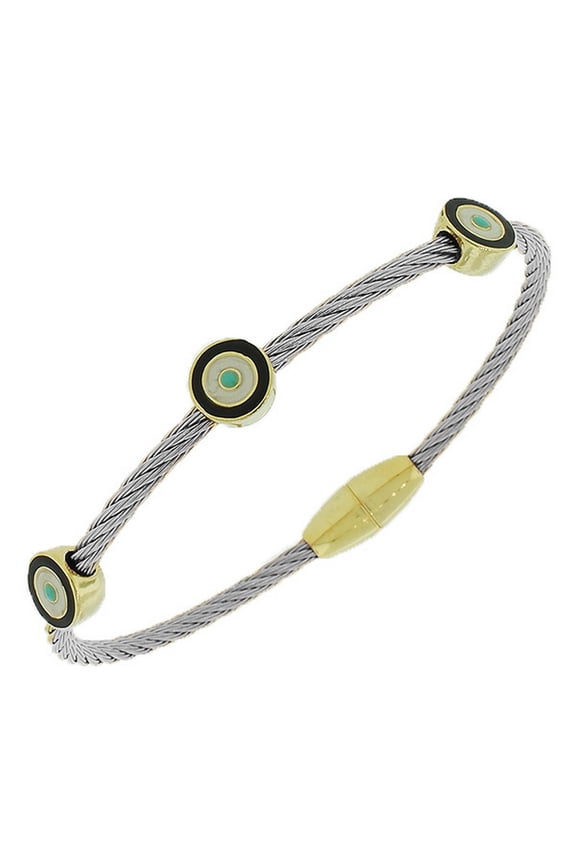 Fashion Alloy Silver-Tone Twisted Cable Multicolor Evil Eye Bangle Bracelet