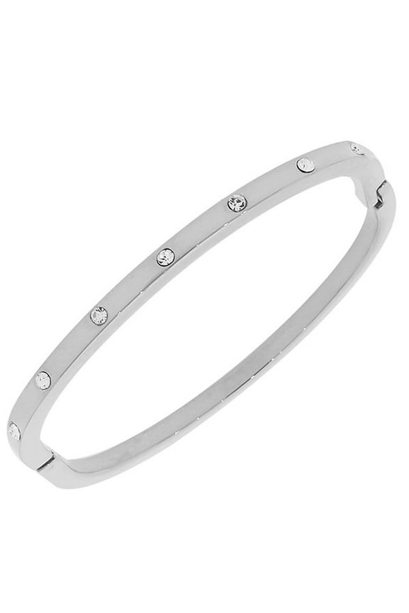 Fashion Alloy Silver-Tone White CZ Bangle Bracelet