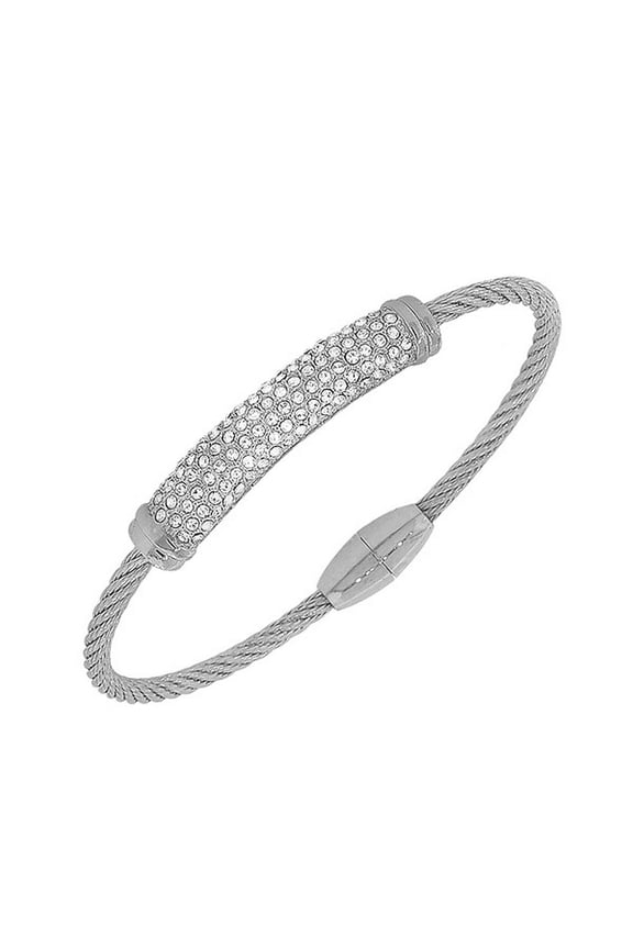 Fashion Alloy Silver-Tone White CZ Twisted Cable Bracelet
