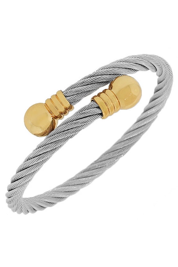 Fashion Alloy Two-Tone Twisted Cable Womens Open End Bangle Bracelet