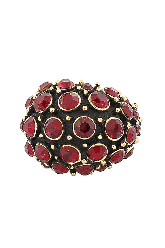 Fashion Alloy Yellow Gold-Tone Black Red CZ Statement Cocktail Ring