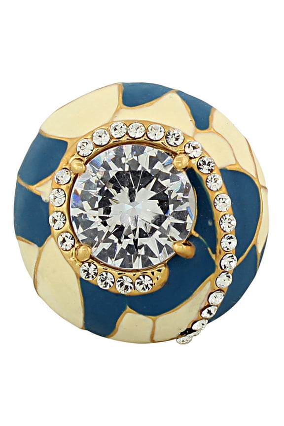 Fashion Alloy Yellow Gold-Tone Blue White CZ Large Statement Cocktail Ring