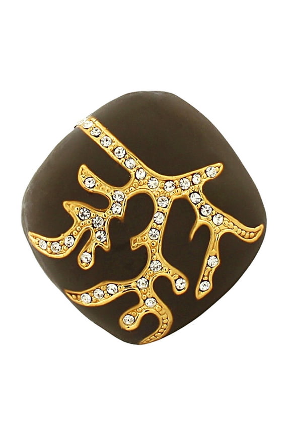 Fashion Alloy Yellow Gold-Tone Brown White Clear CZ Statement Cocktail Ring