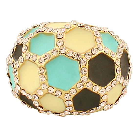 Fashion Alloy Yellow Gold-Tone Brown White Turquoise-Tone Cocktail Ring
