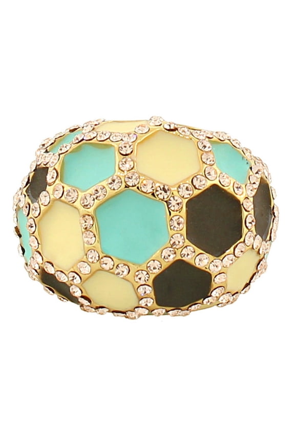 Fashion Alloy Yellow Gold-Tone Brown White Turquoise-Tone Cocktail Ring