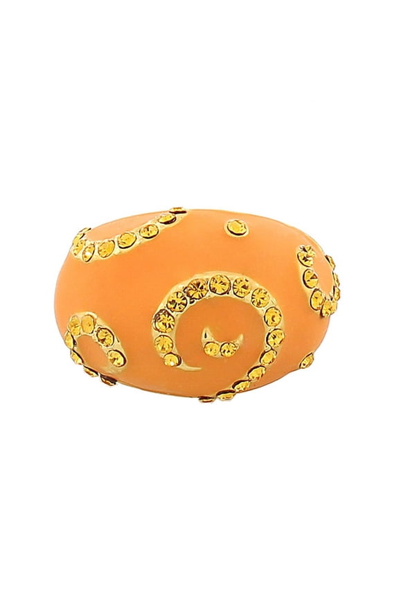 Fashion Alloy Yellow Gold-Tone Orange CZ Statement Cocktail Ring