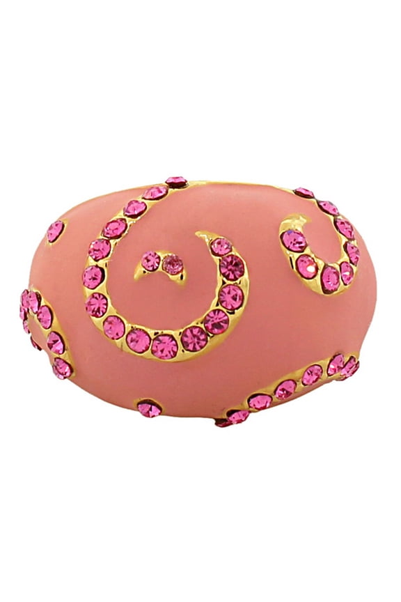 Fashion Alloy Yellow Gold-Tone Pink CZ Statement Cocktail Ring