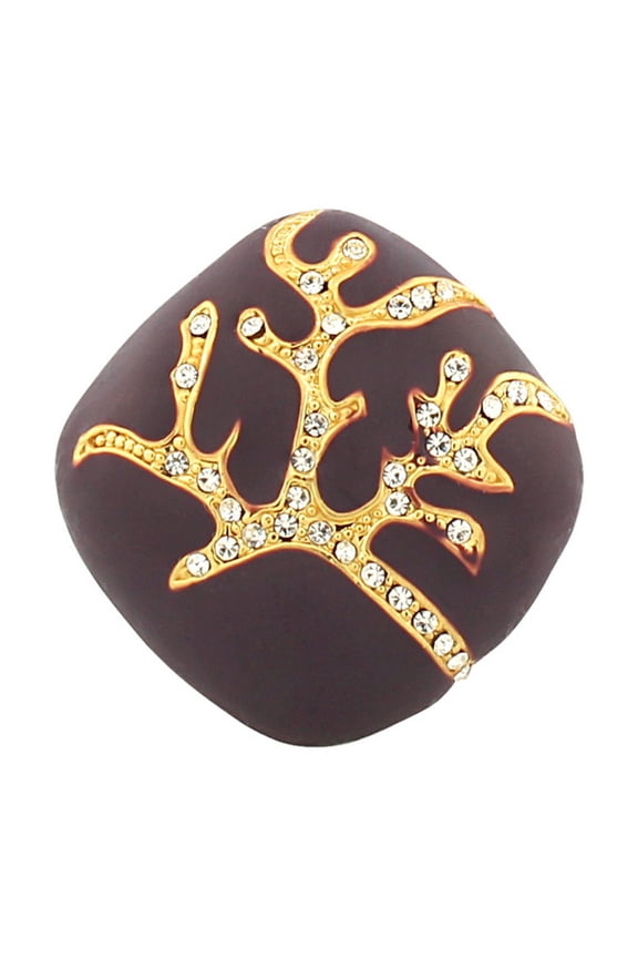 Fashion Alloy Yellow Gold-Tone Purple White Clear CZ Statement Cocktail Ring