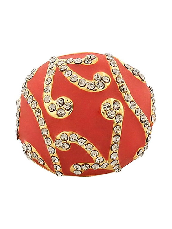 Fashion Alloy Yellow Gold-Tone Red White Clear CZ Statement Cocktail Ring